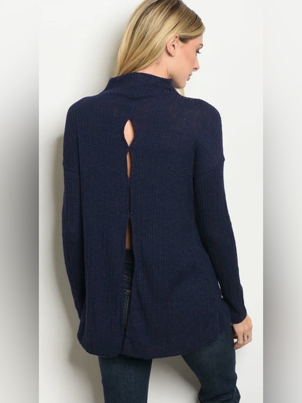 We the Free FP Love Split Ribbed Open-Back cowl neck  ribbed tunic in black M